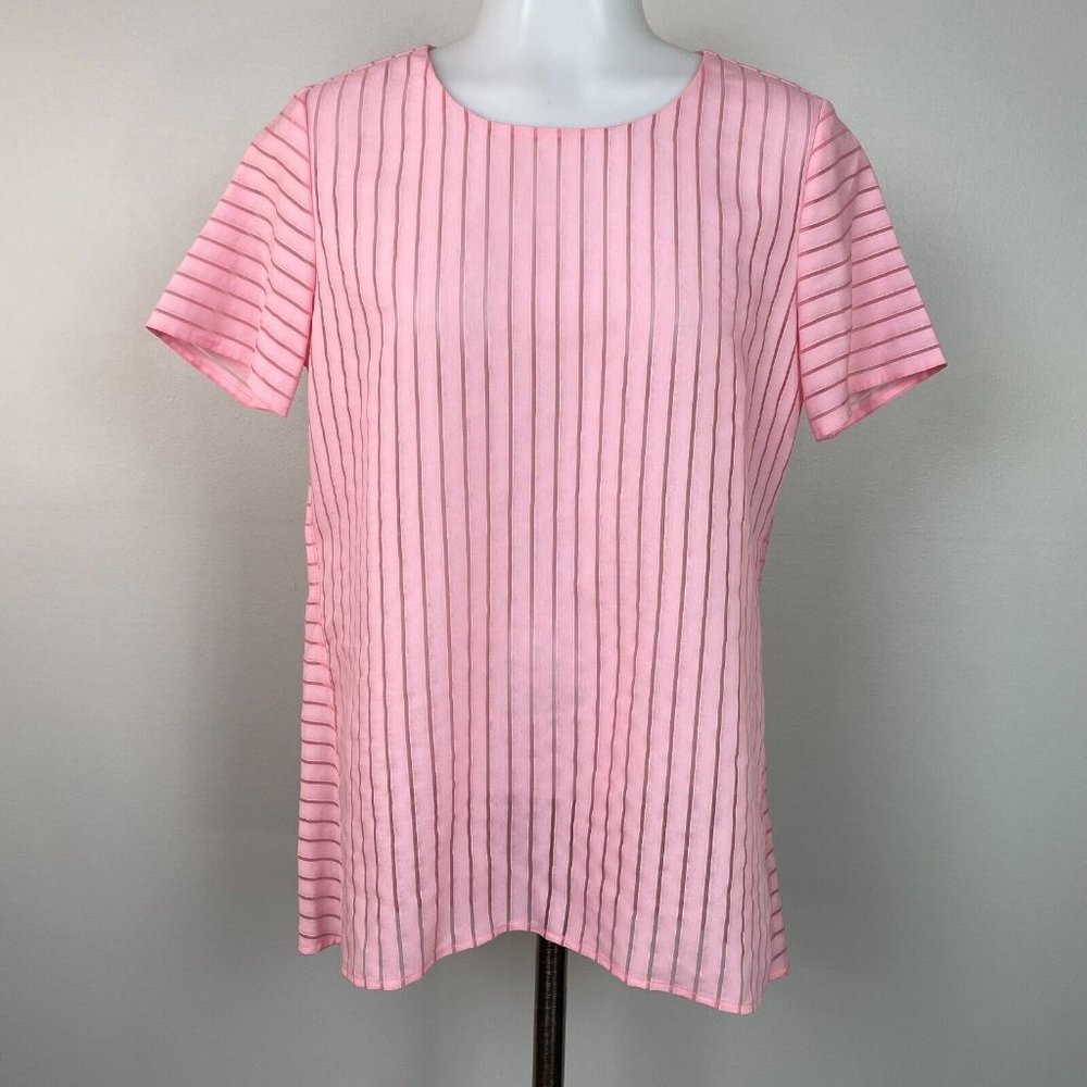 J. Crew Top 2 Pink Semi-Sheer Striped Short Sleeve Blouse Women's